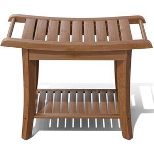 Bamboo Shower Stool Bench Waterproof with Storage Shelf for Shaving Legs or Spa